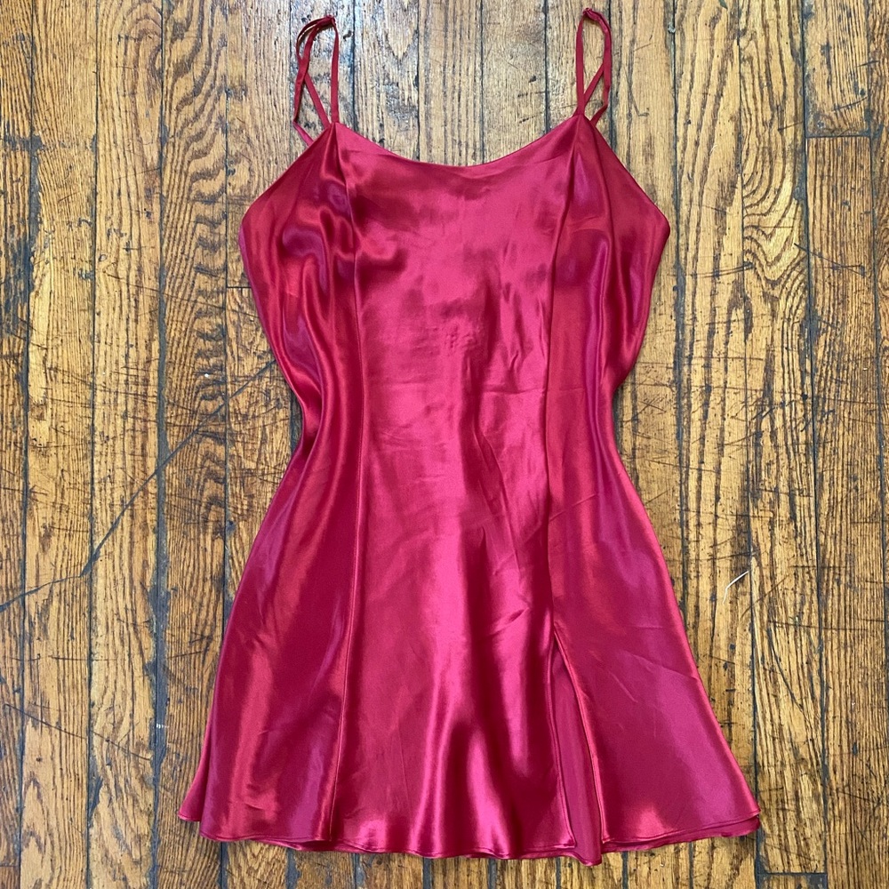 victorias secret red silk slip dress